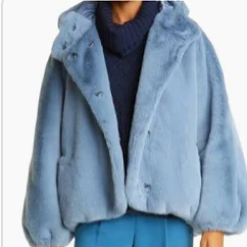 NWT Haute Hippie Juliet Faux Fur Oversized Coat Blue MSRP $595 Size Large